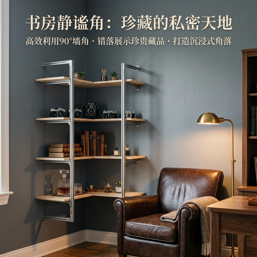 铝型材海洋板多层家用展示架客厅收纳架奖杯陈列架拐角墙上置物架 - 产品图片