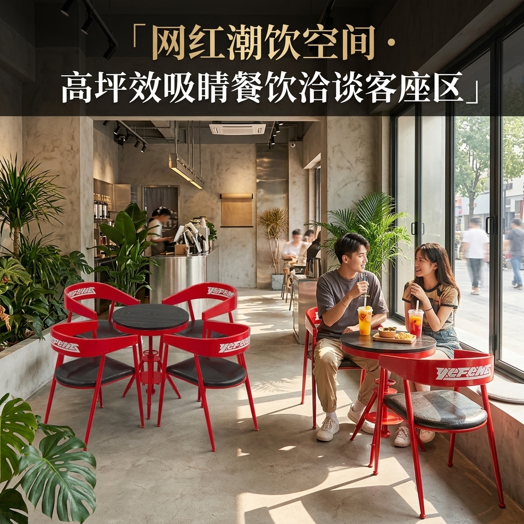 工业风桌椅组合酒吧餐台椅奶茶店咖啡厅休息区洽谈桌网红餐饮家具 - 产品图片