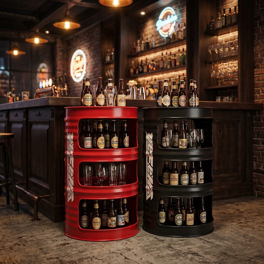 工业风油桶置物架酒吧清吧小酒馆复古创意商用收纳多层隔板展示架 - 产品图片
