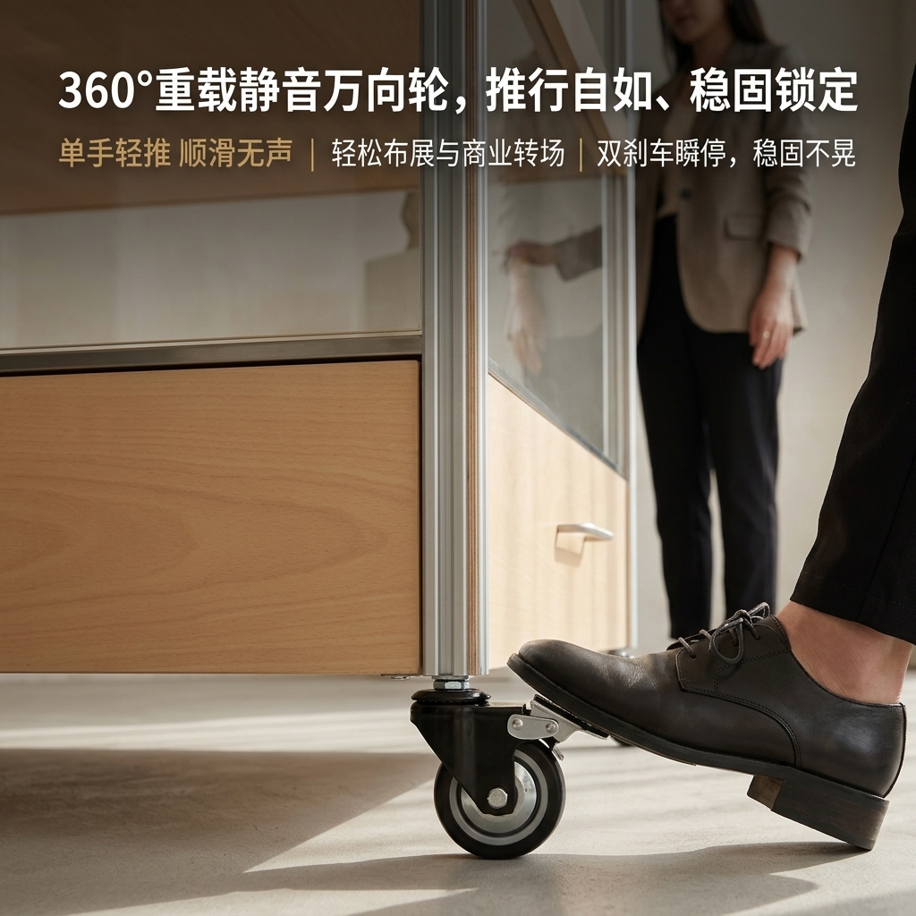 可移动玻璃展示柜多层储物柜海洋板铝型材陈列柜木质展柜可定制 - 产品图片