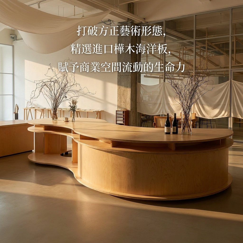 海洋板异形中岛台商业空间展示台咖啡店设计感桌椅圆弧形流水台 - 产品图片
