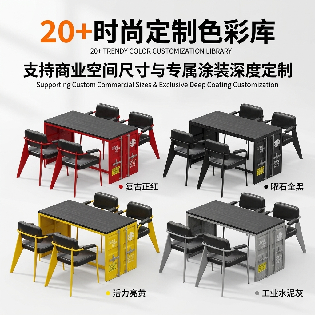 工业风卡座沙发酒吧清吧餐厅咖啡厅健身房休息区铁艺洽谈桌椅组合 - 产品图片