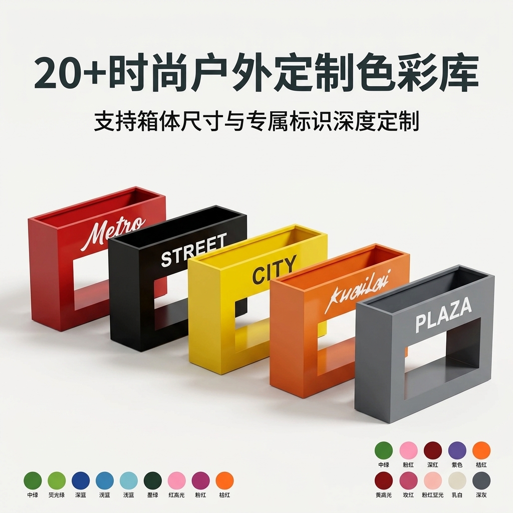 户外铁艺花箱组合商业街广场创意定制售楼部外摆隔断围栏花槽花坛 - 产品图片