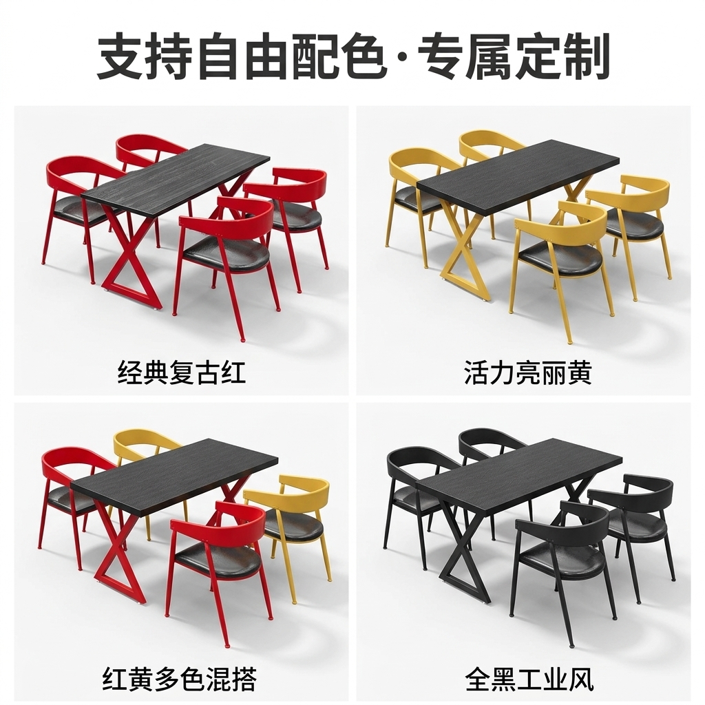 工业风酒吧清吧桌椅组合奶茶店咖啡厅卡座甜品店商用铁艺休闲桌椅 - 产品图片