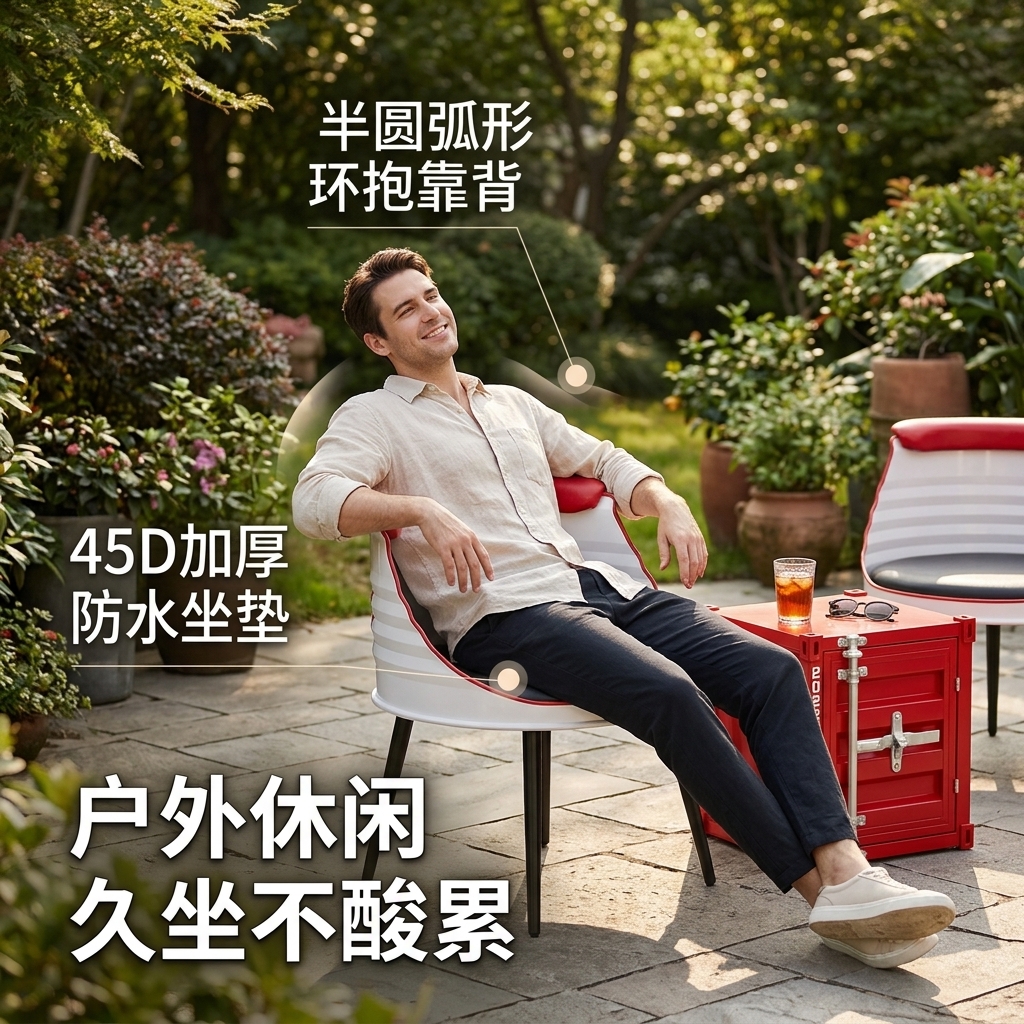 户外露营休闲外摆桌椅创意商用商场公共座椅工业风奶茶店桌椅组合 - 产品图片