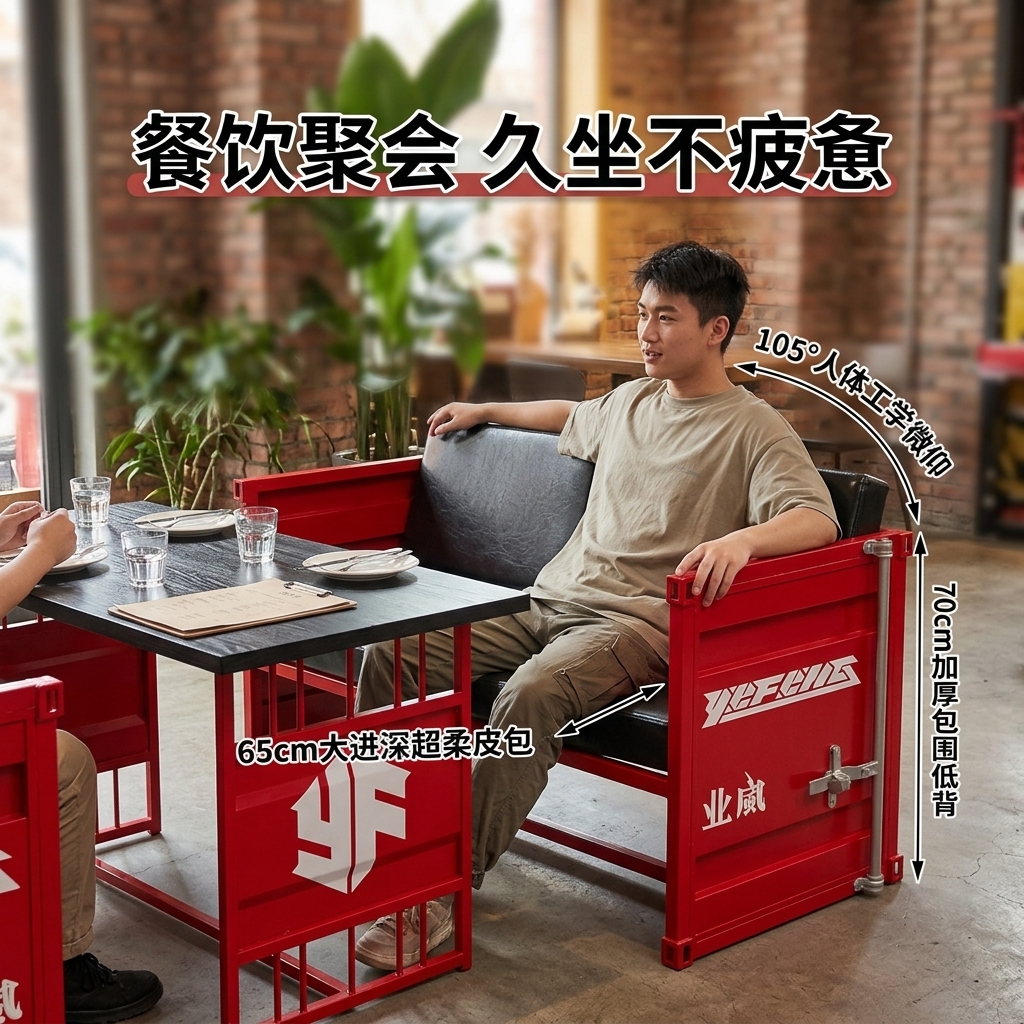 工业风酒吧桌椅组合清吧烧烤店西餐厅咖啡厅商用铁艺餐椅卡座沙发 - 产品图片