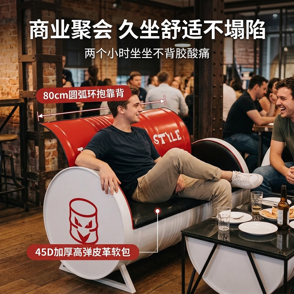 咖啡厅桌椅奶茶店创意商用清吧休闲区工业风酒吧卡座沙发茶几组合 - 产品图片