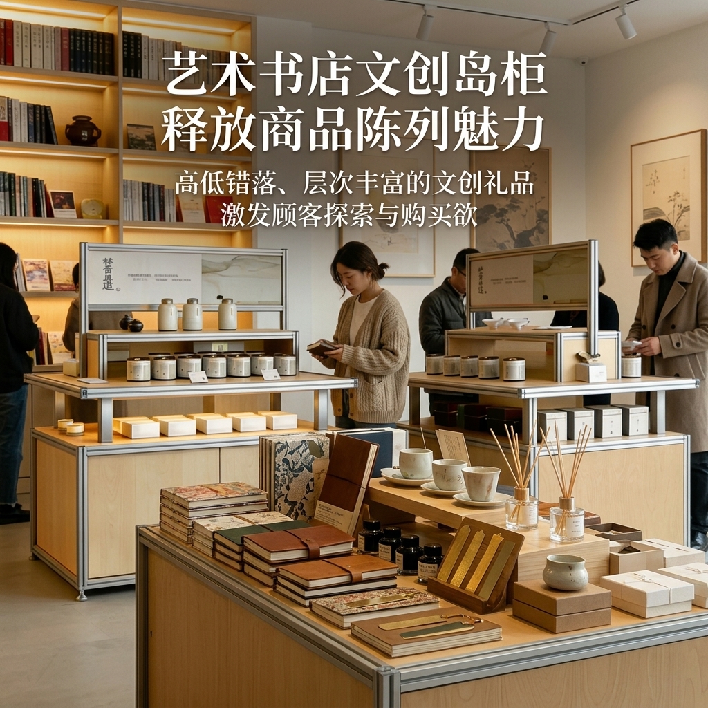 木质多层展示架中岛流水台商业陈列架简约现代展柜茶叶店文创展柜 - 产品图片