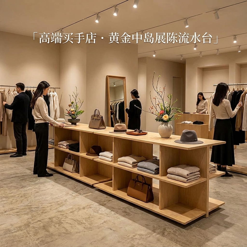 桦木海洋板中岛流水台商品收纳柜多层板陈列台可移动商用展示台 - 产品图片