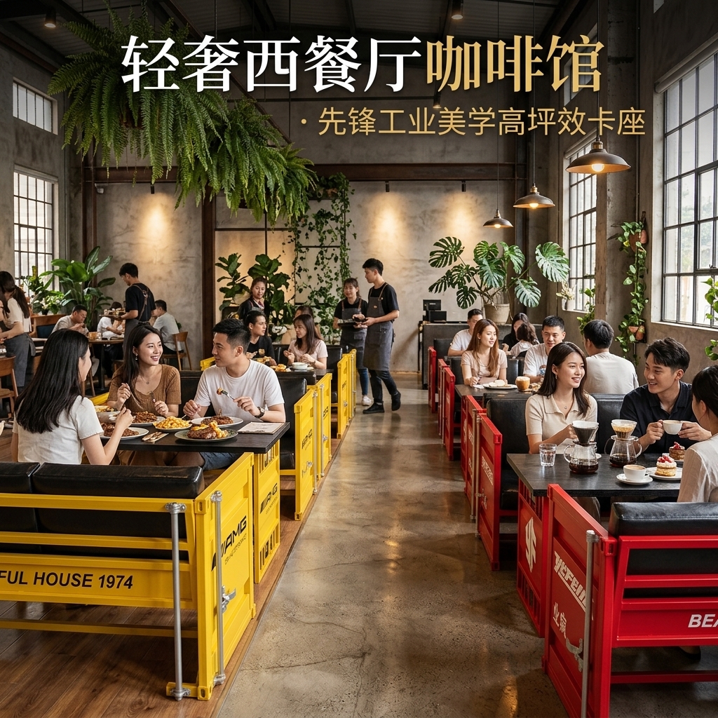 工业风酒吧桌椅组合清吧烧烤店西餐厅咖啡厅商用铁艺餐椅卡座沙发 - 产品图片