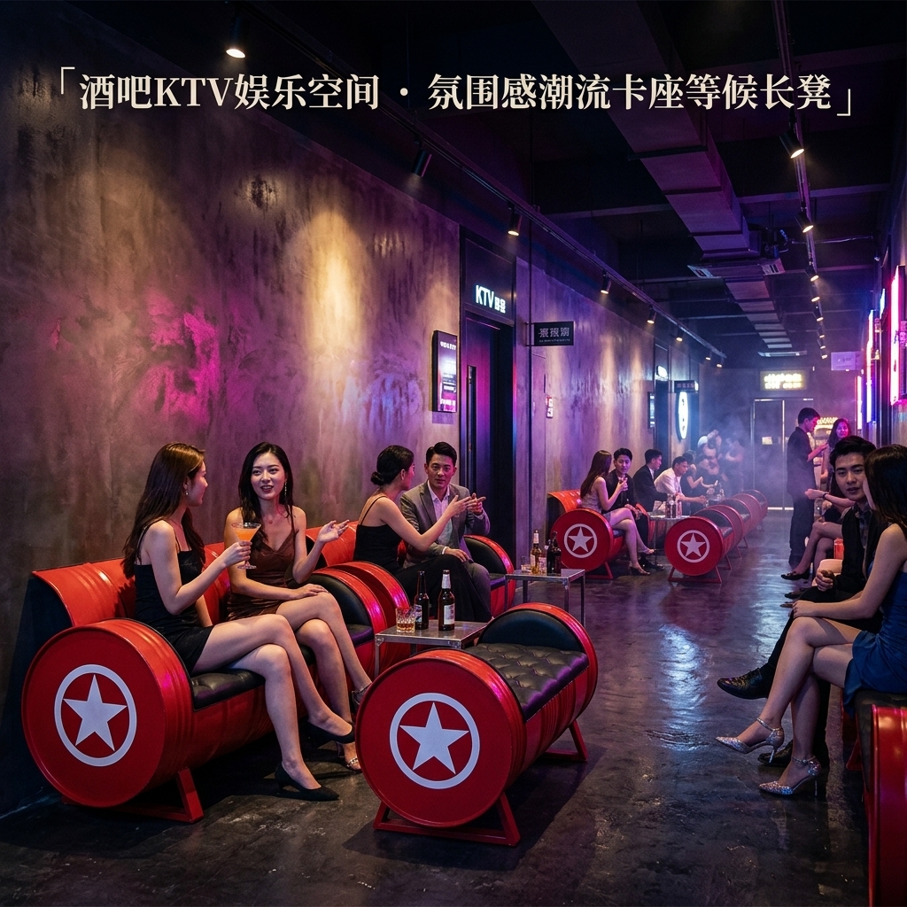 工业风长凳卡座复古美式酒吧ktv沙发油桶服装店试鞋凳创意长条椅 - 产品图片