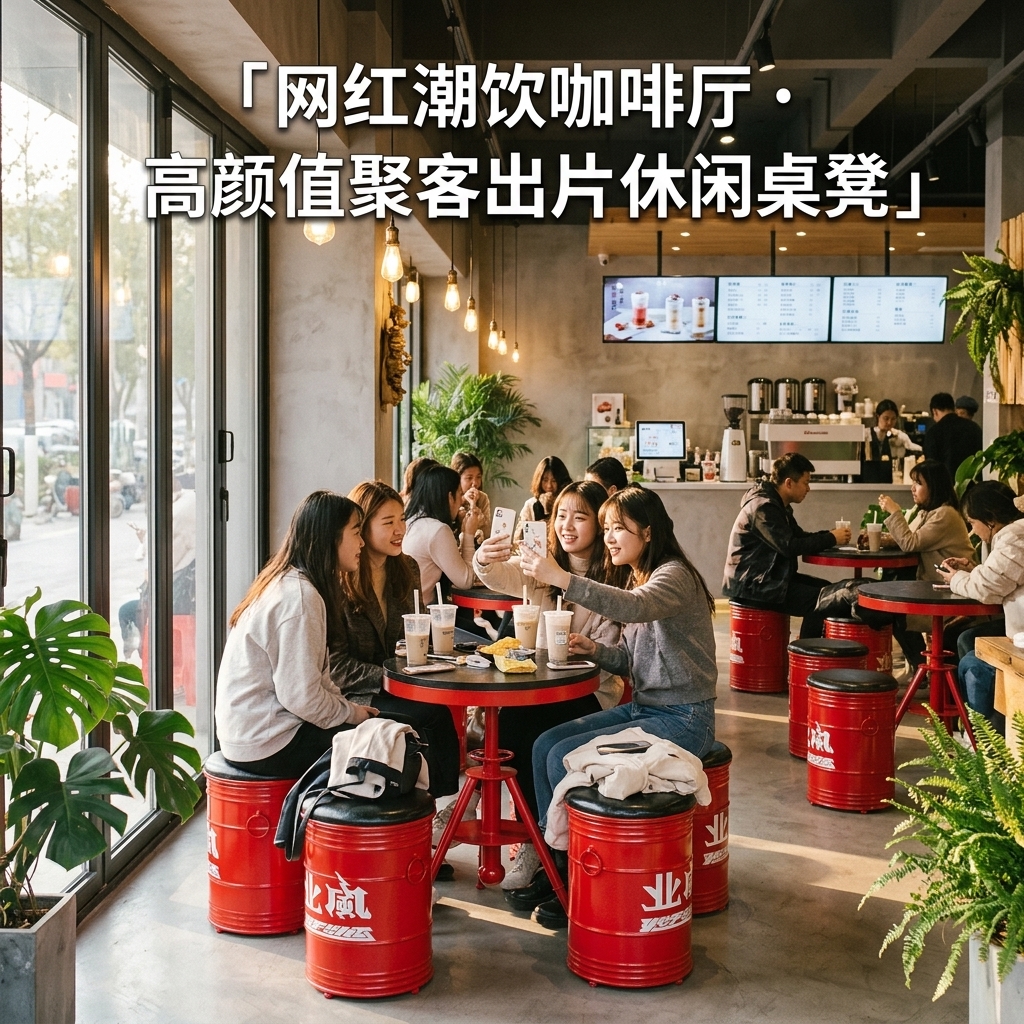 工业风桌椅组合网红奶茶店咖啡厅等候接待区域酒吧清吧露营风桌椅 - 产品图片