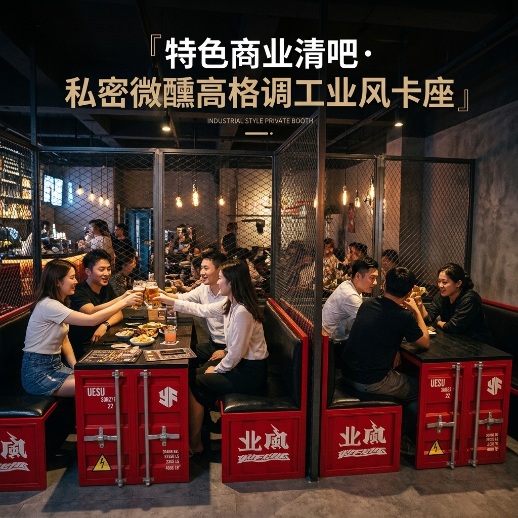 酒吧桌椅组合奶茶店咖啡厅酒吧清吧工业风复古铁艺集装箱卡座沙发 - 产品图片