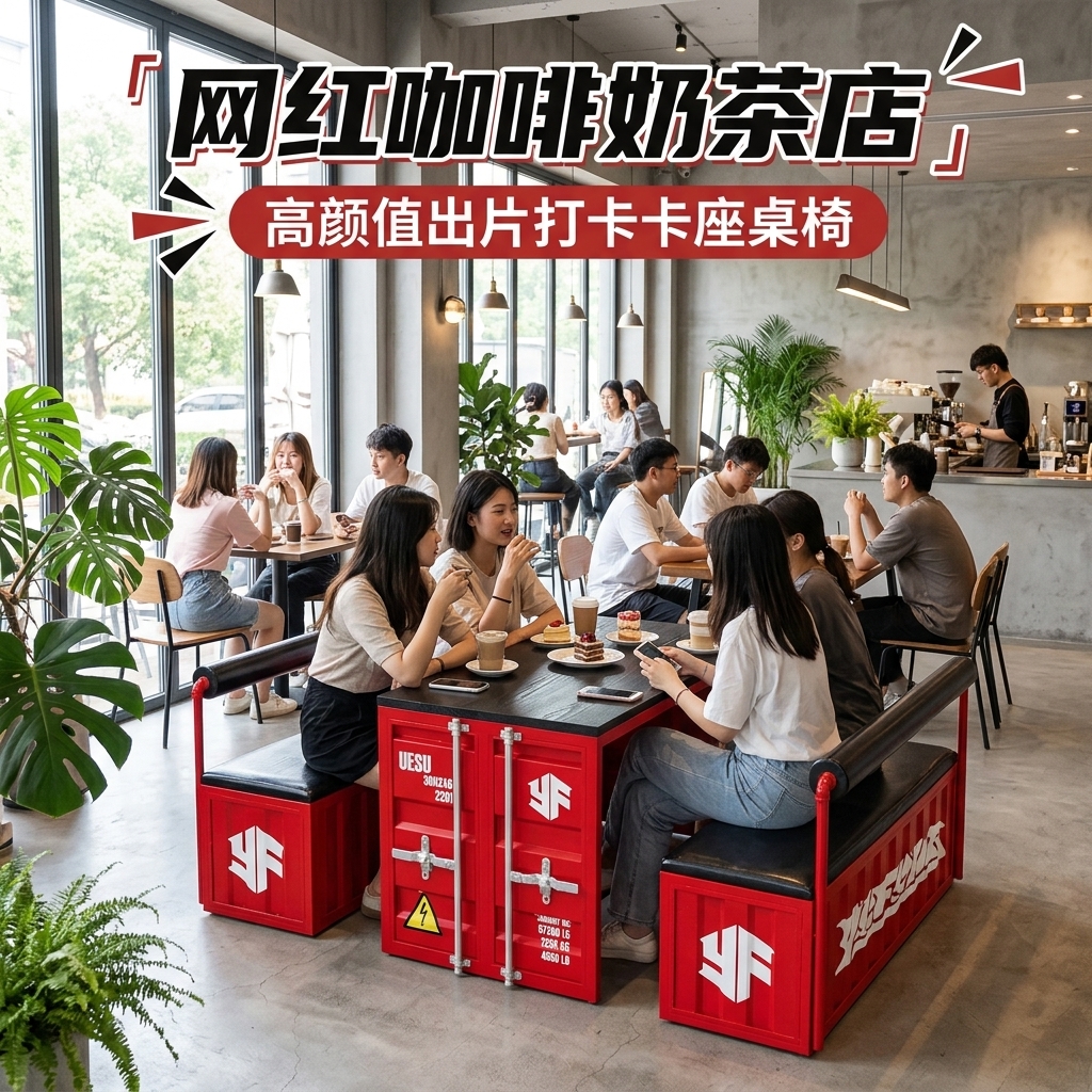 工业风酒吧清吧桌椅组合咖啡厅烧烤店商用创意集装箱铁艺卡座沙发 - 产品图片