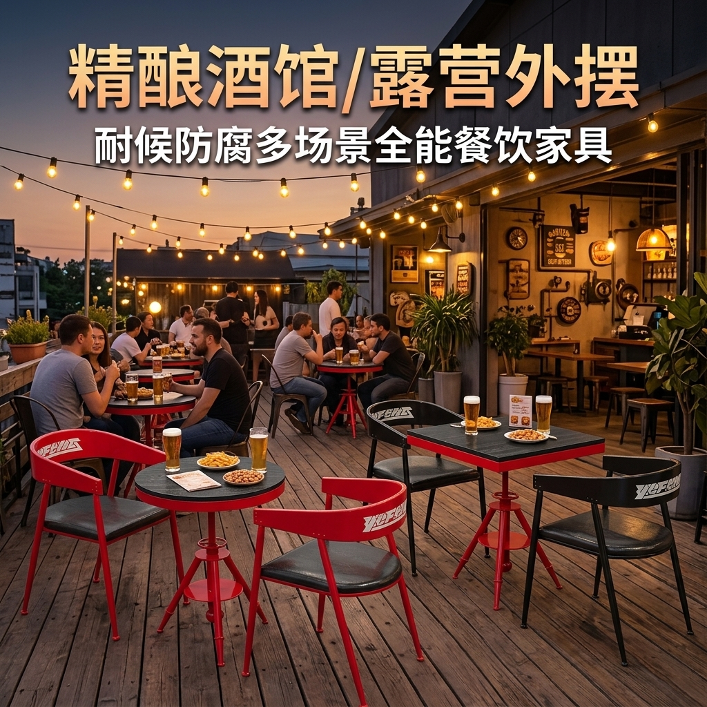 工业风桌椅组合酒吧餐台椅奶茶店咖啡厅休息区洽谈桌网红餐饮家具 - 产品图片