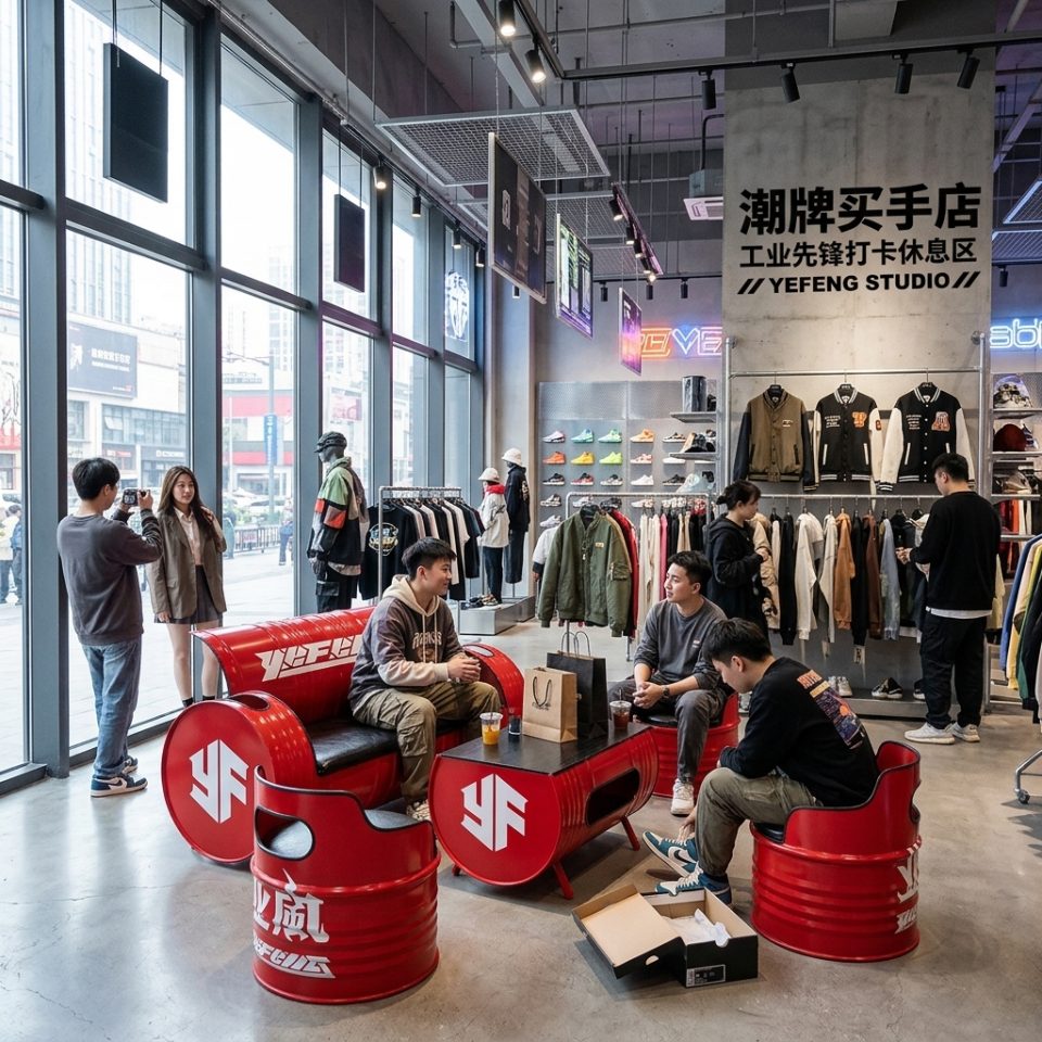 酒吧桌椅组合油桶沙发ktv铁艺茶几服装店创意工业风复古卡座沙发