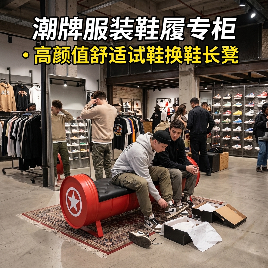 工业风长凳卡座复古美式酒吧ktv沙发油桶服装店试鞋凳创意长条椅 - 产品图片