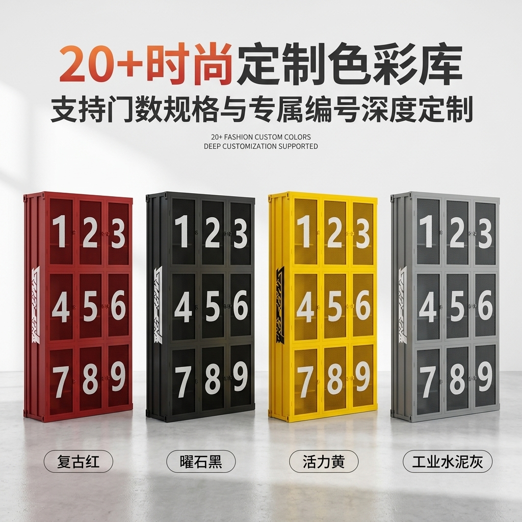 工业风更衣柜健身房舞蹈室体育运动鞋服收纳柜创意铁艺商用储物柜 - 产品图片