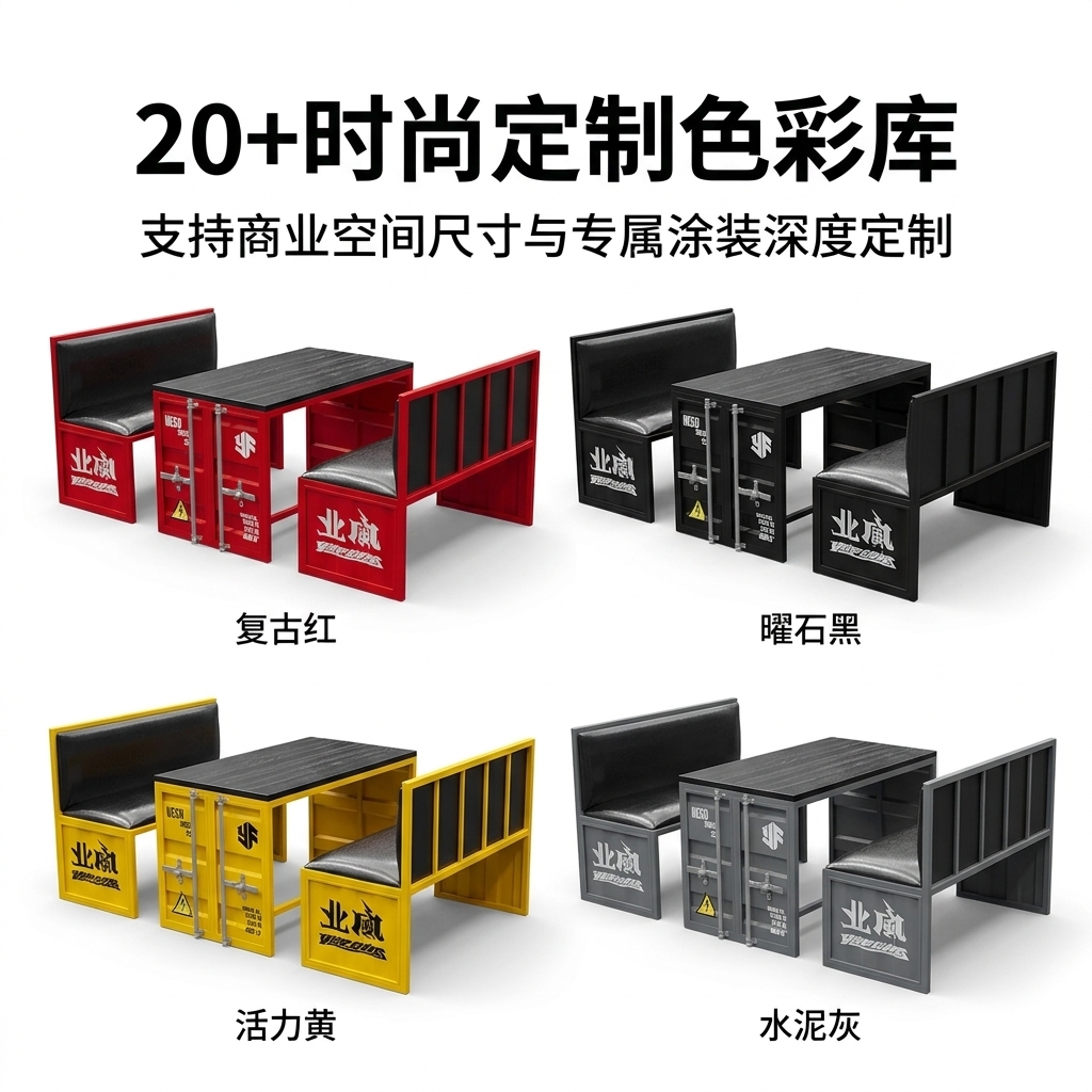 酒吧桌椅组合奶茶店咖啡厅酒吧清吧工业风复古铁艺集装箱卡座沙发 - 产品图片