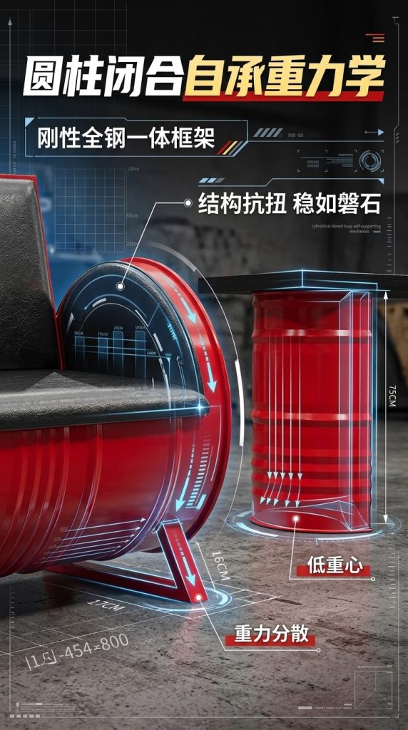 工业风卡座沙发凳酒吧咖啡厅奶茶店清吧定制铁艺创意油桶桌椅组合 - 产品图片