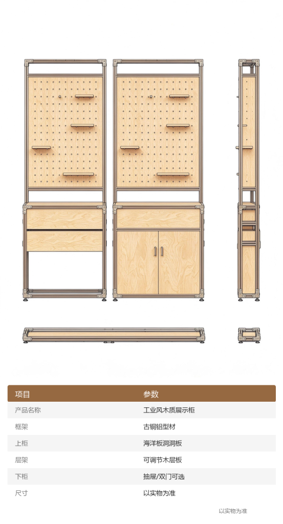 工业风木质展示柜 - 详情图