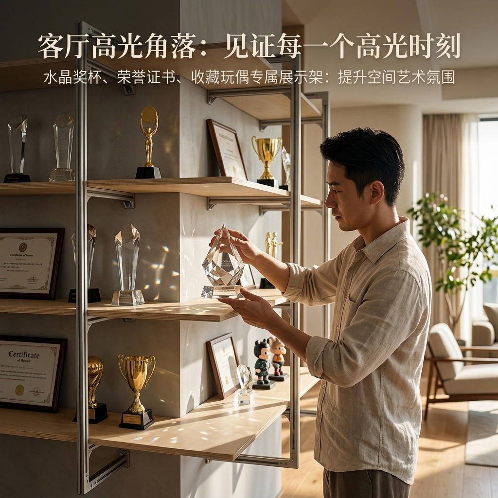 铝型材海洋板多层家用展示架客厅收纳架奖杯陈列架拐角墙上置物架 - 产品图片