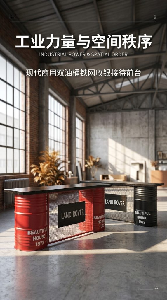 工业风酒吧清吧吧台收银台复古烧烤店汽修美容改装店铺前台接待台 - 产品图片