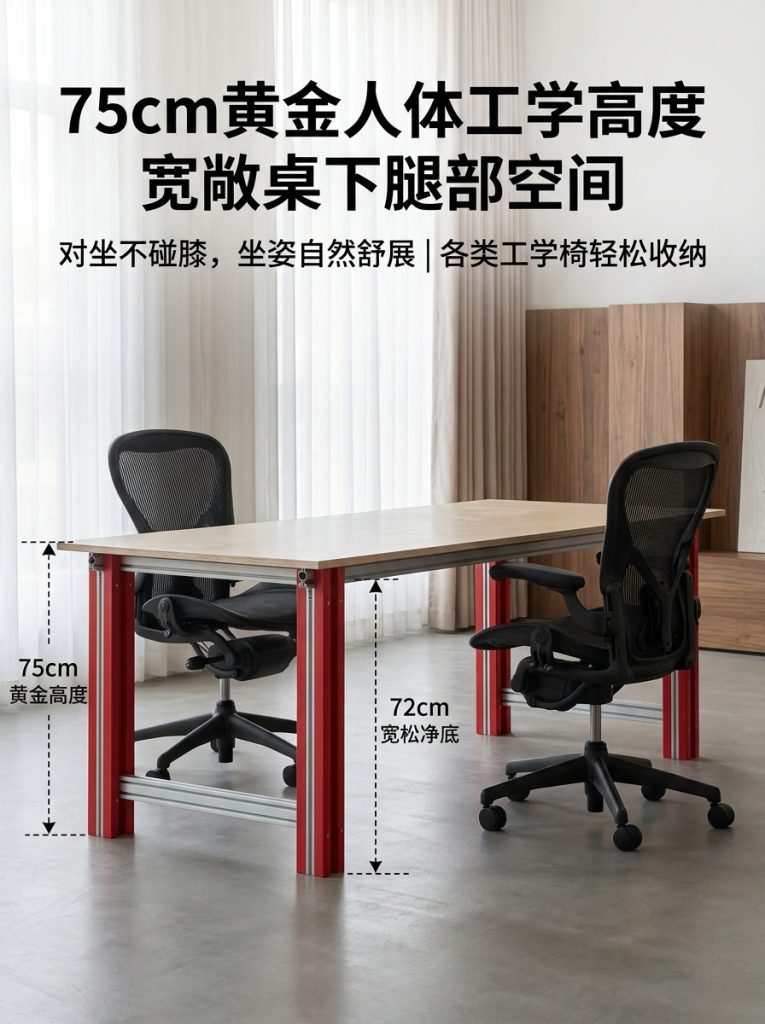 包豪斯风铝合金办公桌2人一体式储物抽屉穿线孔简约电脑桌 - 产品图片