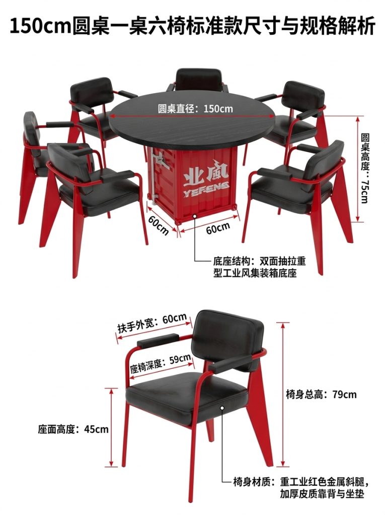 工业风实木餐桌网红烤肉店烧烤店多人包厢个性铁艺圆形餐桌椅组合 - 产品图片