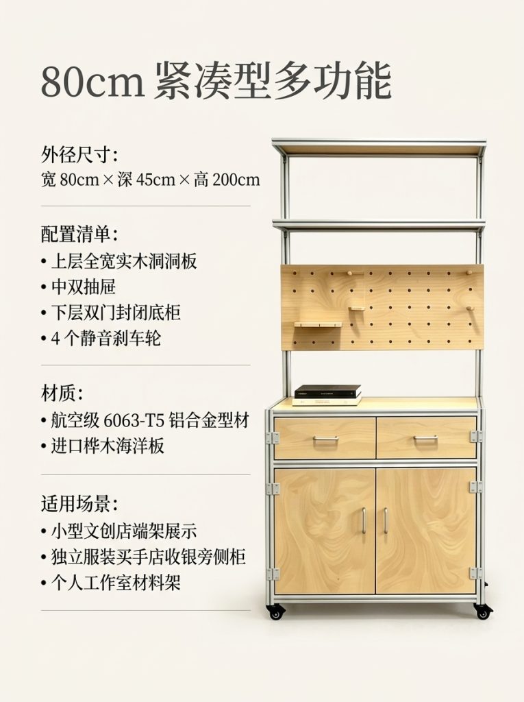 海洋板铝型材展示柜商铺落地式货柜收纳柜洞洞板一体置物架定制 - 产品图片