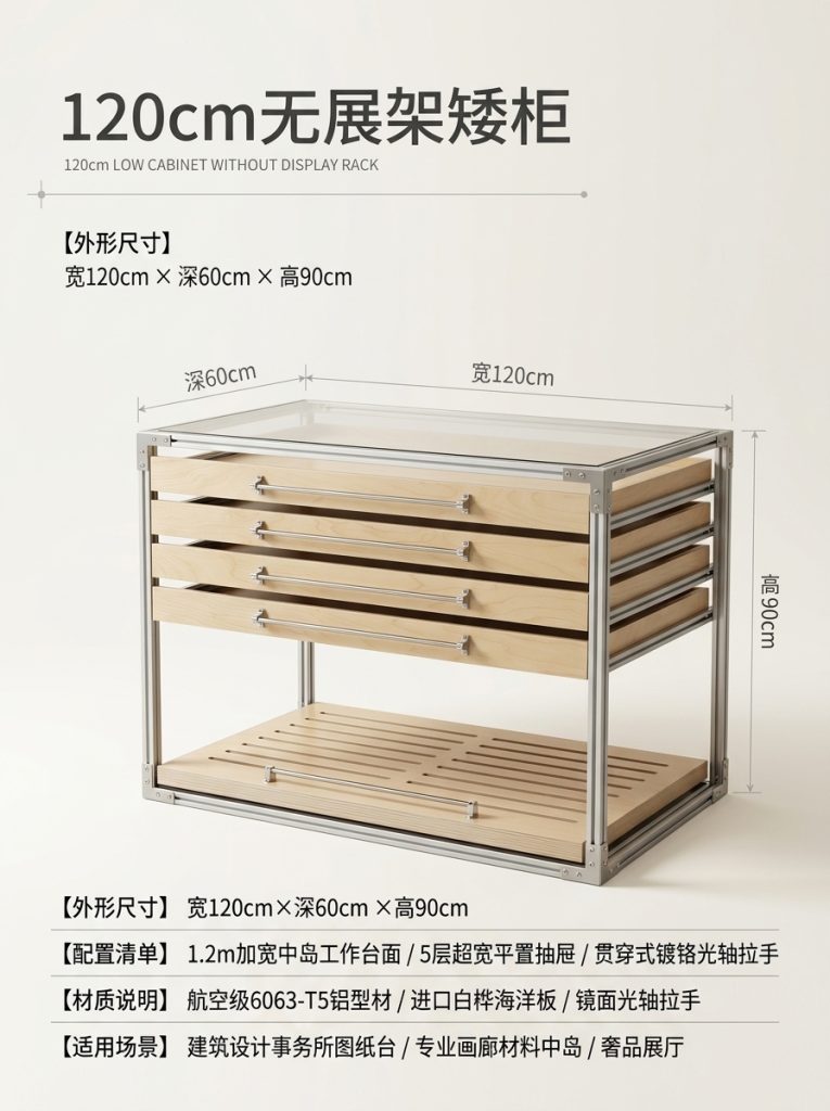 铝型材海洋板展示柜产品展柜抽屉多层分格柜卡纸展架光轴拉手高级 - 产品图片
