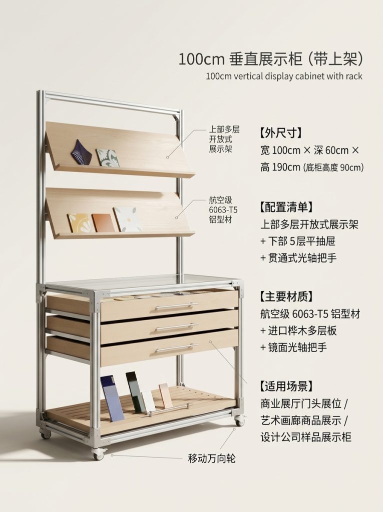 铝型材海洋板展示柜产品展柜抽屉多层分格柜卡纸展架光轴拉手高级 - 产品图片