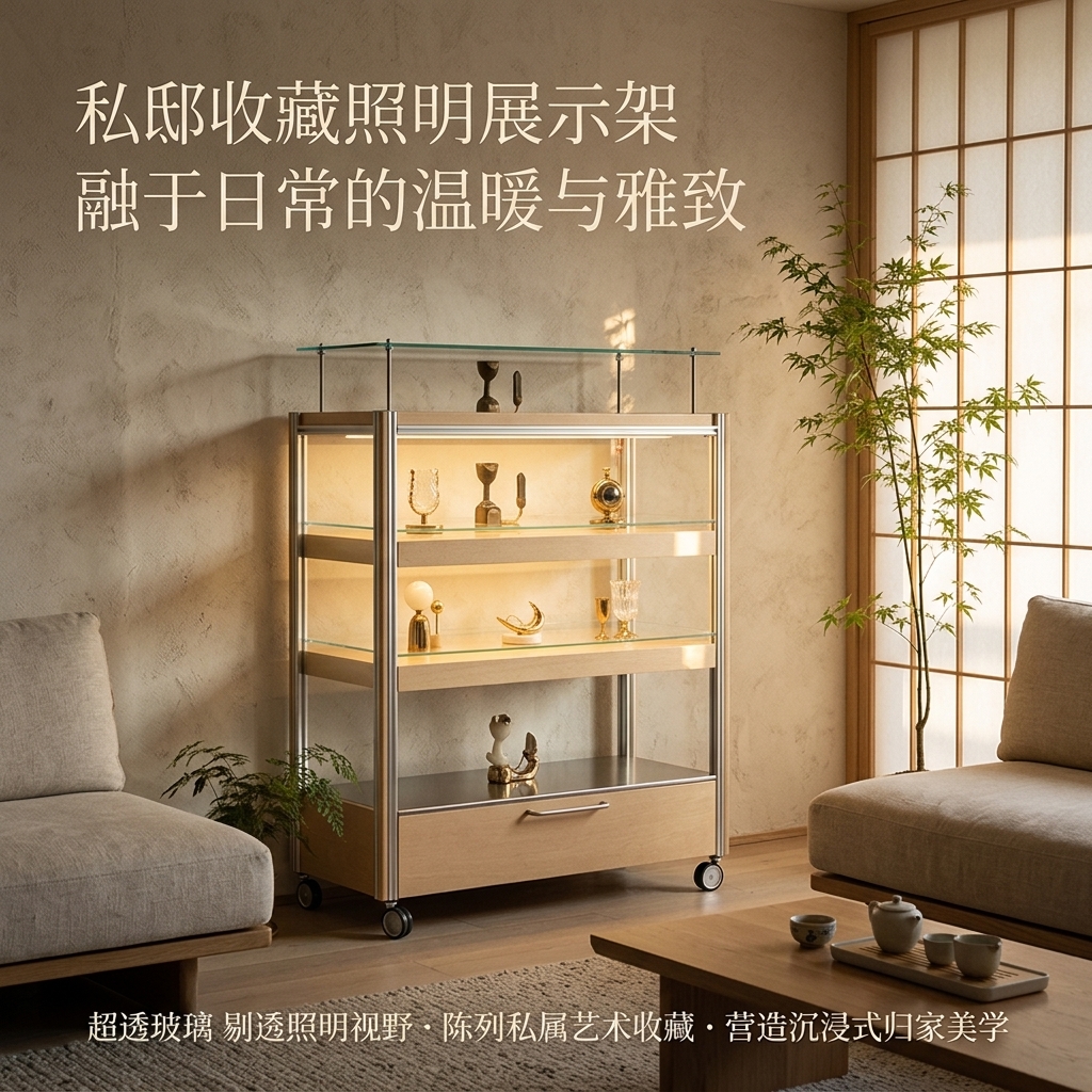 可移动玻璃展示柜多层储物柜海洋板铝型材陈列柜木质展柜可定制 - 产品图片