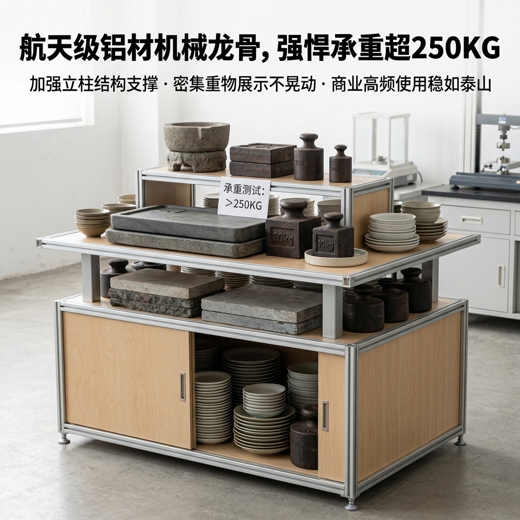 木质多层展示架中岛流水台商业陈列架简约现代展柜茶叶店文创展柜 - 产品图片