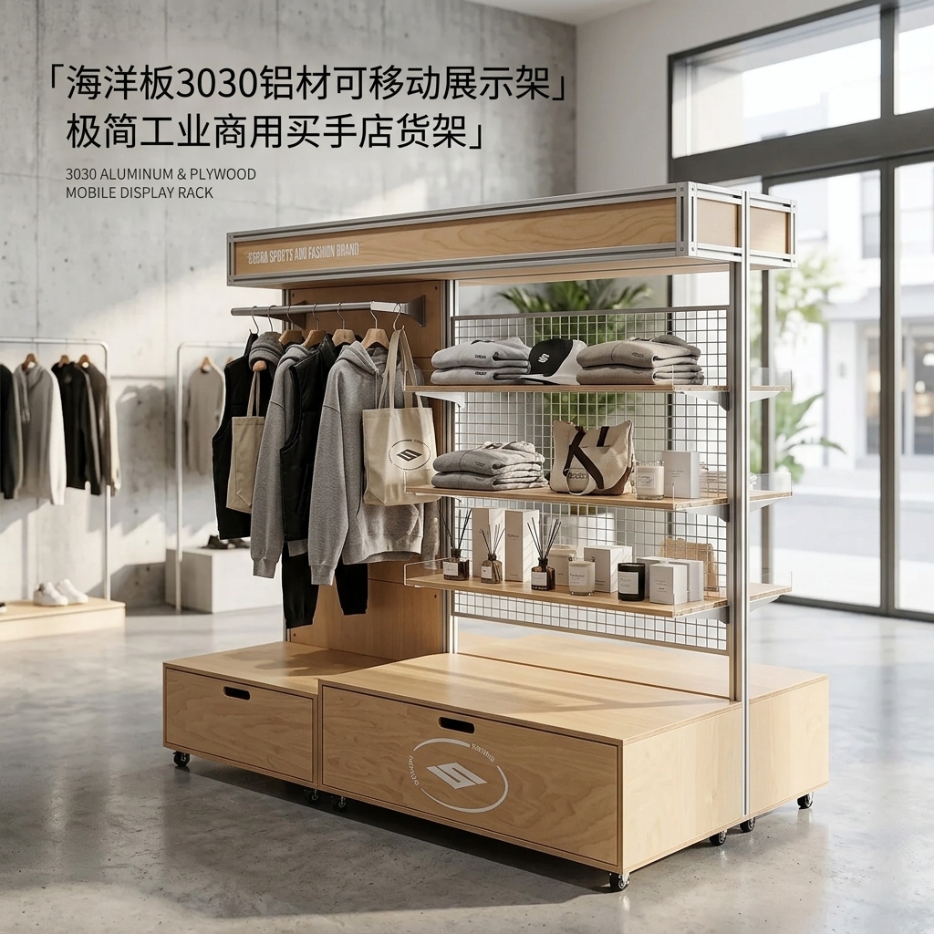 海洋板亚克力展示架可移动产品陈列架展会买手店货架商用置物架 - 产品图片