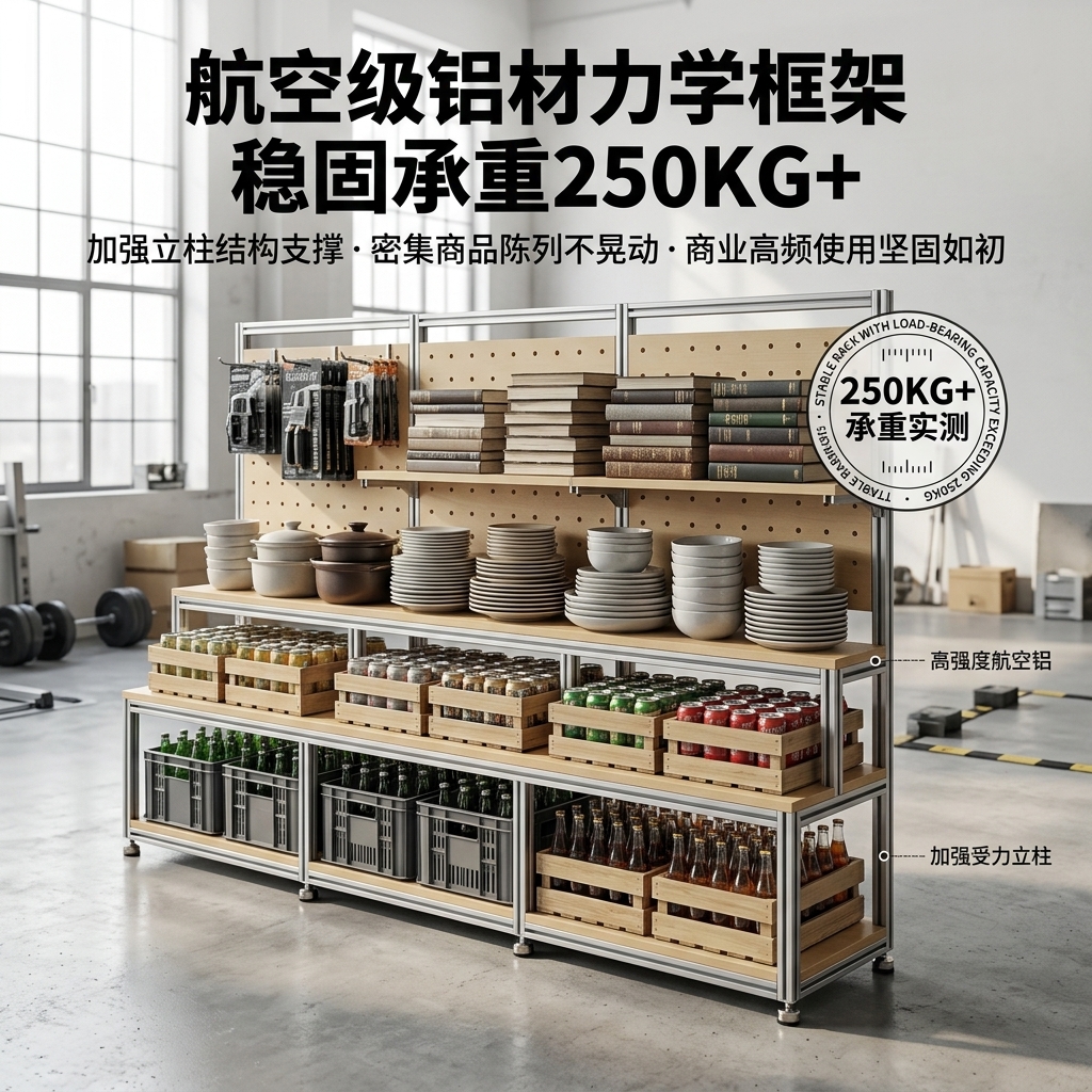 阶梯置物架商超多层陈列架海洋板店铺展示架洞洞板落地式收纳货架 - 产品图片
