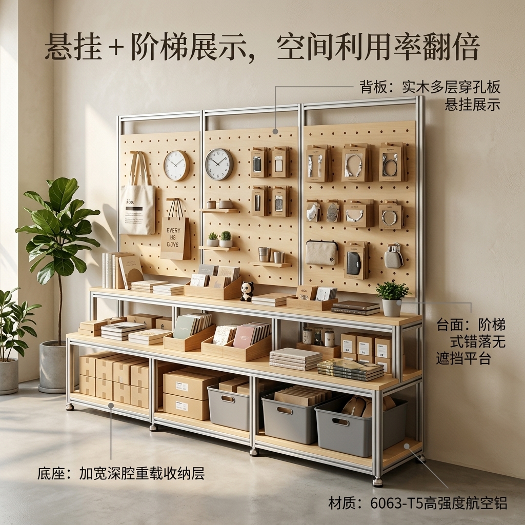 阶梯置物架商超多层陈列架海洋板店铺展示架洞洞板落地式收纳货架 - 产品图片