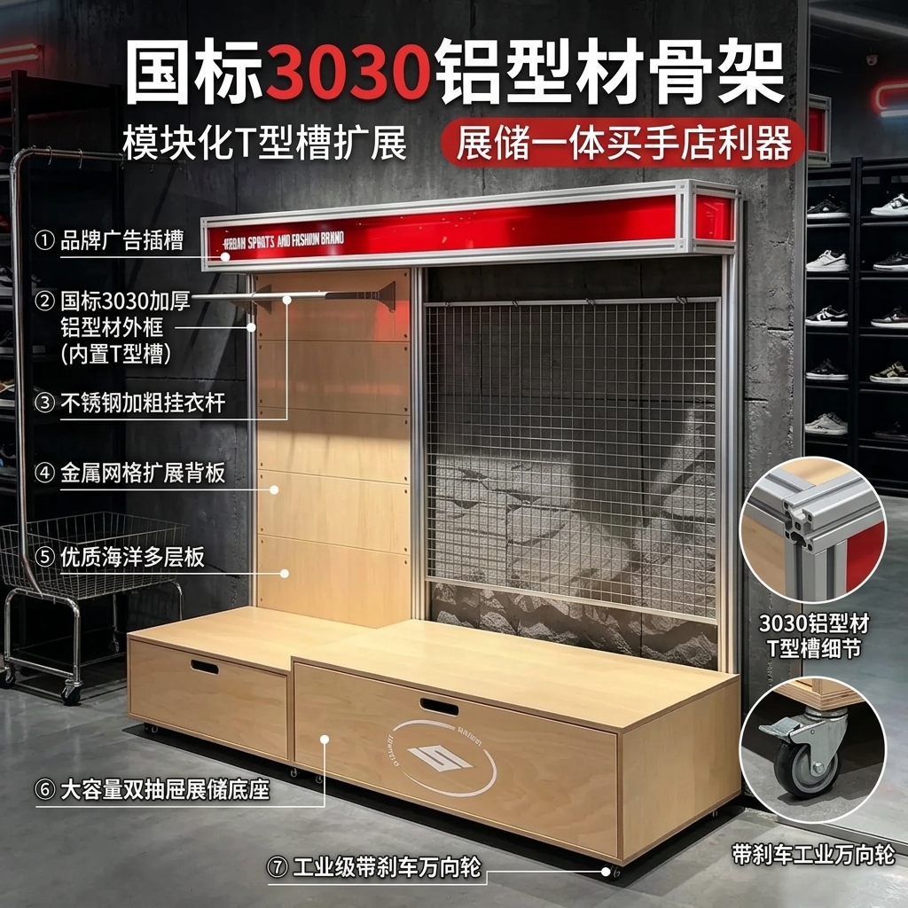 海洋板亚克力展示架可移动产品陈列架展会买手店货架商用置物架 - 产品图片