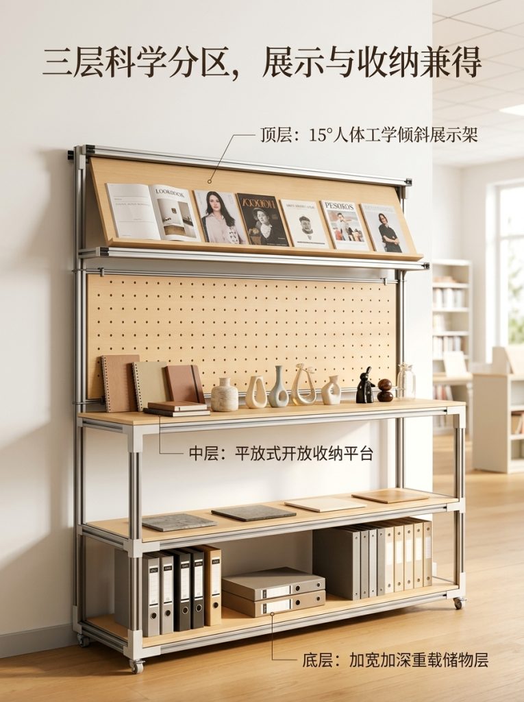 工业风金属展示架3层落地式书房储物陈列架可定制展架置物架货架 - 产品图片