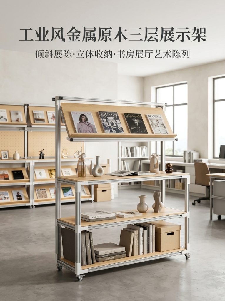 工业风金属展示架3层落地式书房储物陈列架可定制展架置物架货架 - 产品图片