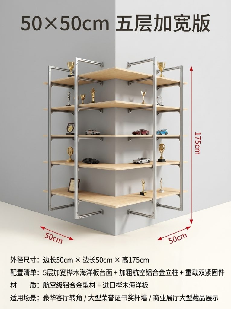 铝型材海洋板多层家用展示架客厅收纳架奖杯陈列架拐角墙上置物架 - 产品图片