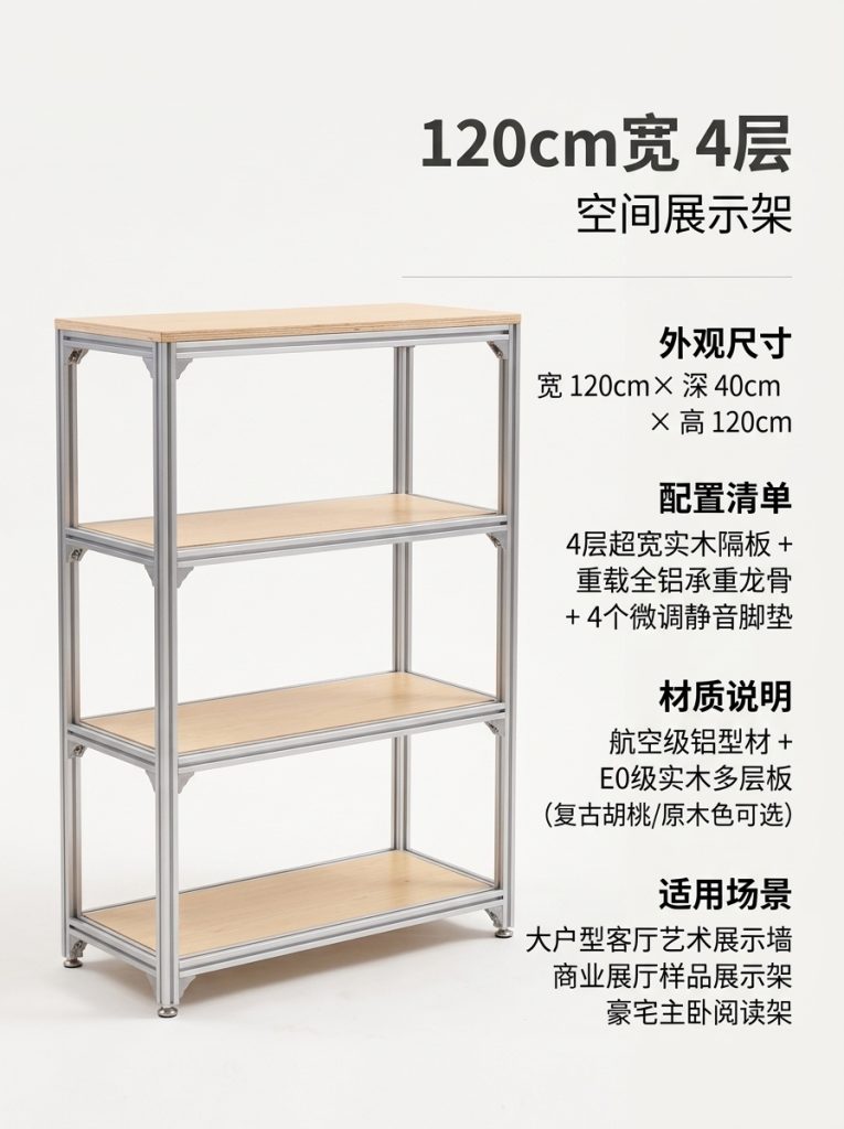 铝型材复古客厅置物架落地靠墙陈列柜多层收纳架轻奢高级感陈列架 - 产品图片