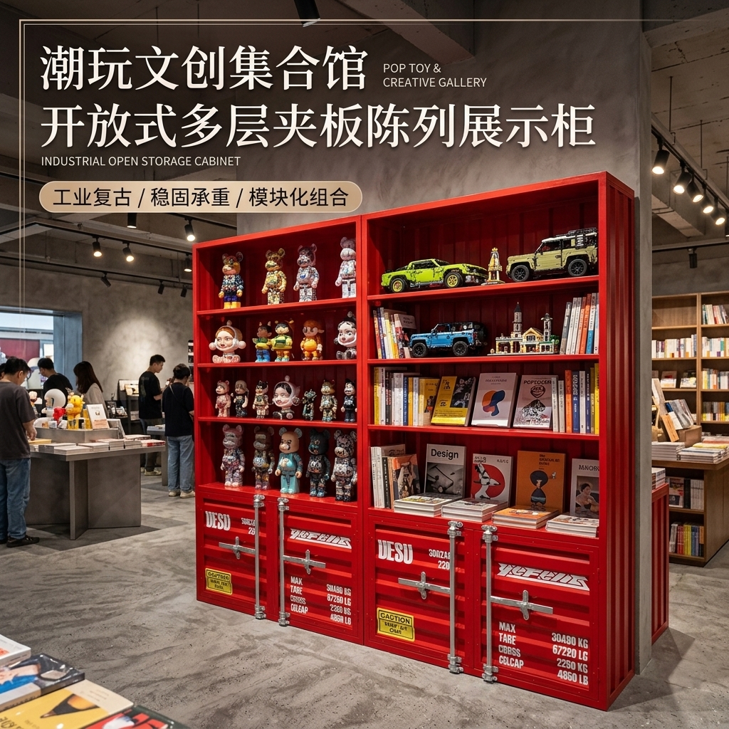 酒柜展示柜手办产品乐高陈列柜工业风集装箱商用展示玻璃柜置物架 - 产品图片