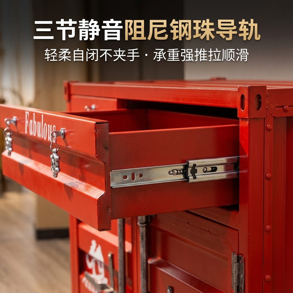工业风复古餐柜创意文件柜集装箱设计做旧铁柜子玄关储物柜收纳柜 - 产品图片
