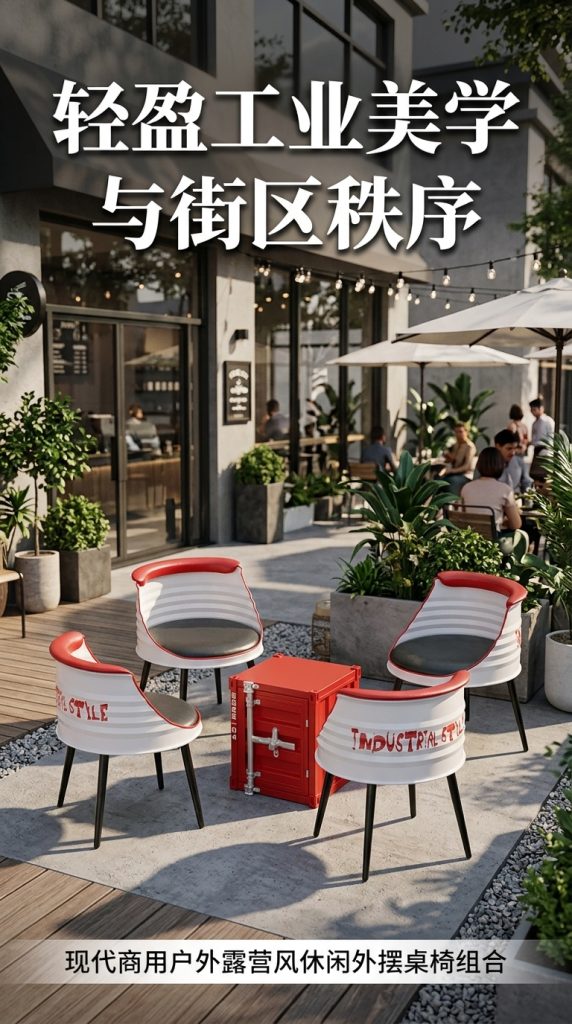 户外露营休闲外摆桌椅创意商用商场公共座椅工业风奶茶店桌椅组合 - 产品图片