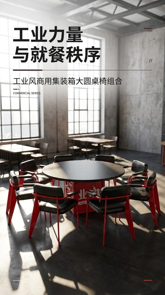 工业风实木餐桌网红烤肉店烧烤店多人包厢个性铁艺圆形餐桌椅组合 - 产品图片