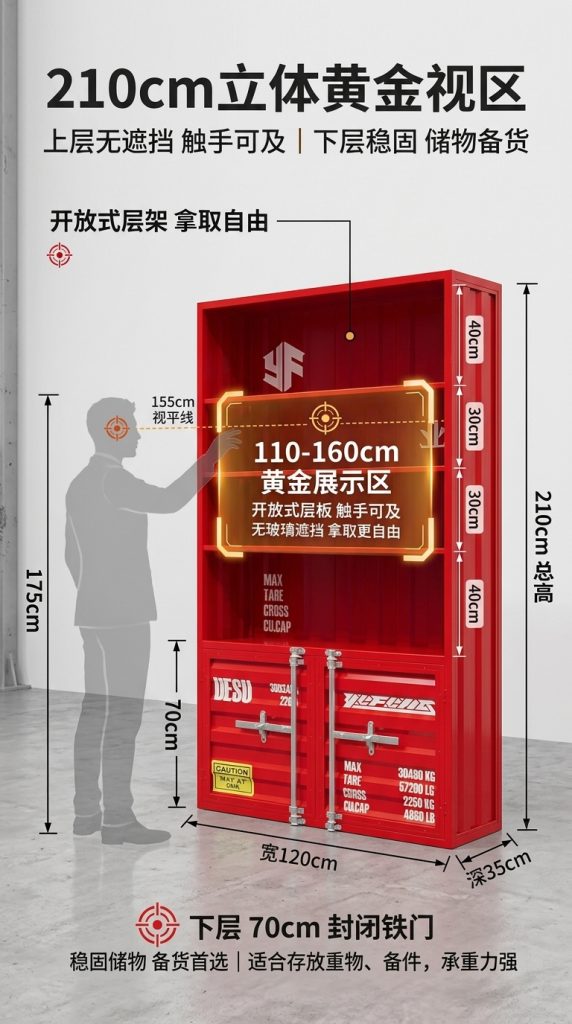 酒柜展示柜手办产品乐高陈列柜工业风集装箱商用展示玻璃柜置物架 - 产品图片
