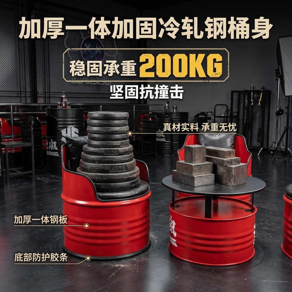工业风酒吧桌椅组合网红个性创意铁艺油桶定制咖啡厅清吧卡座沙发 - 产品图片