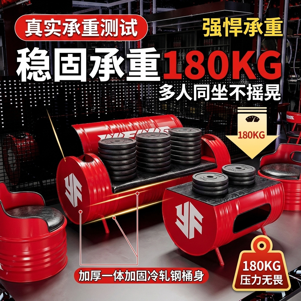 酒吧桌椅组合油桶沙发ktv铁艺茶几服装店创意工业风复古卡座沙发 - 产品图片