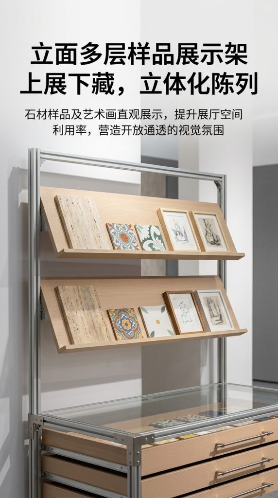 铝型材海洋板展示柜产品展柜抽屉多层分格柜卡纸展架光轴拉手高级 - 产品图片